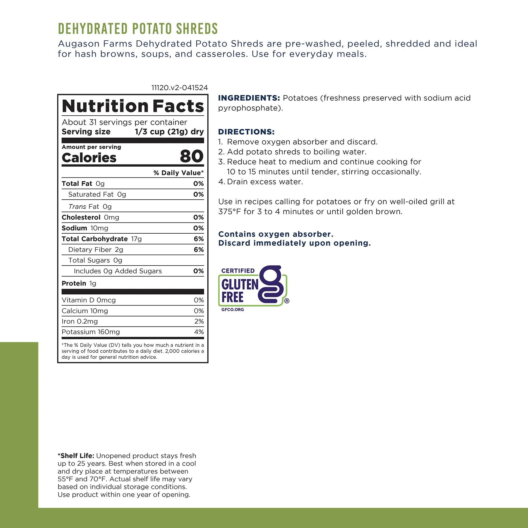 Dehydrated Potato Shreds Can, 31 Servings - Image 3