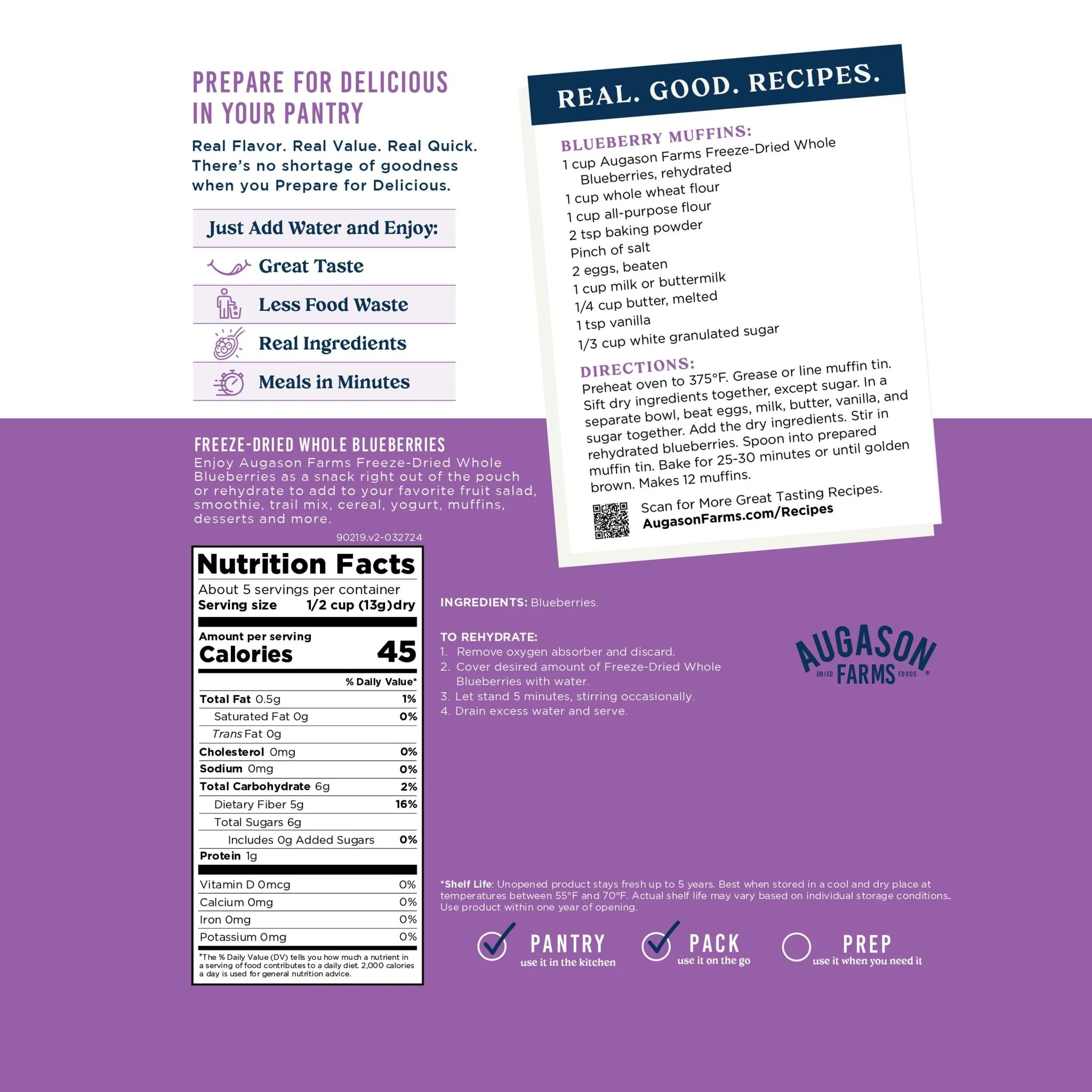 Freeze Dried Whole Blueberries Pouch, 5 Servings - Image 4
