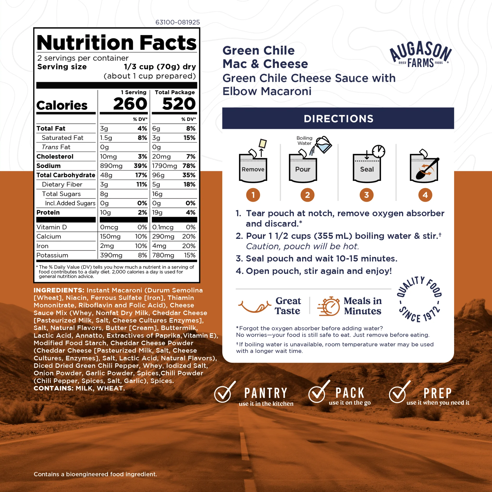 Green Chile Mac & Cheese, Cook in Pouch, Outdoor Meals, 2 Servings - Image 4