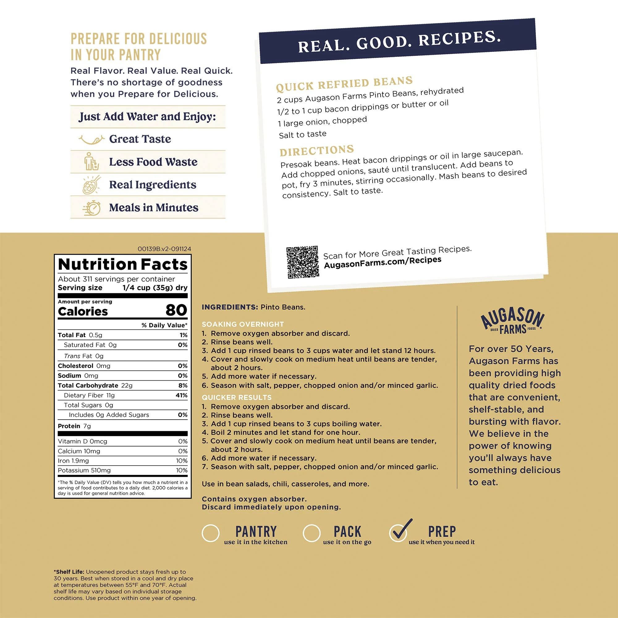 Dried Pinto Beans 4 Gallon Pail, 311 Servings - Image 3